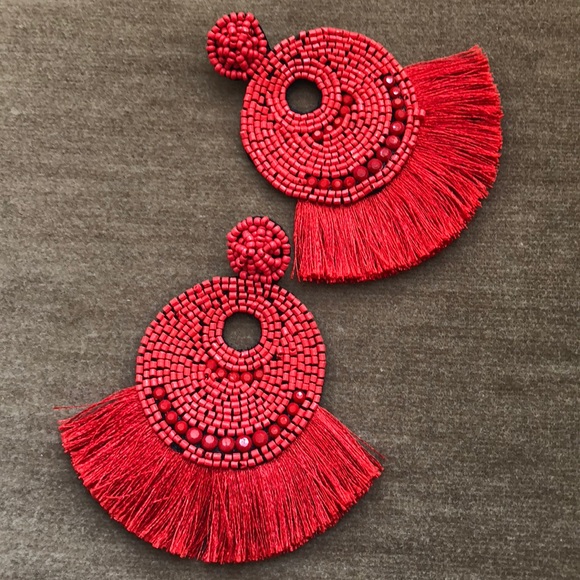 Seed Bead Open Circle Fan Drop-Post Earrings NWOT - Picture 4 of 8